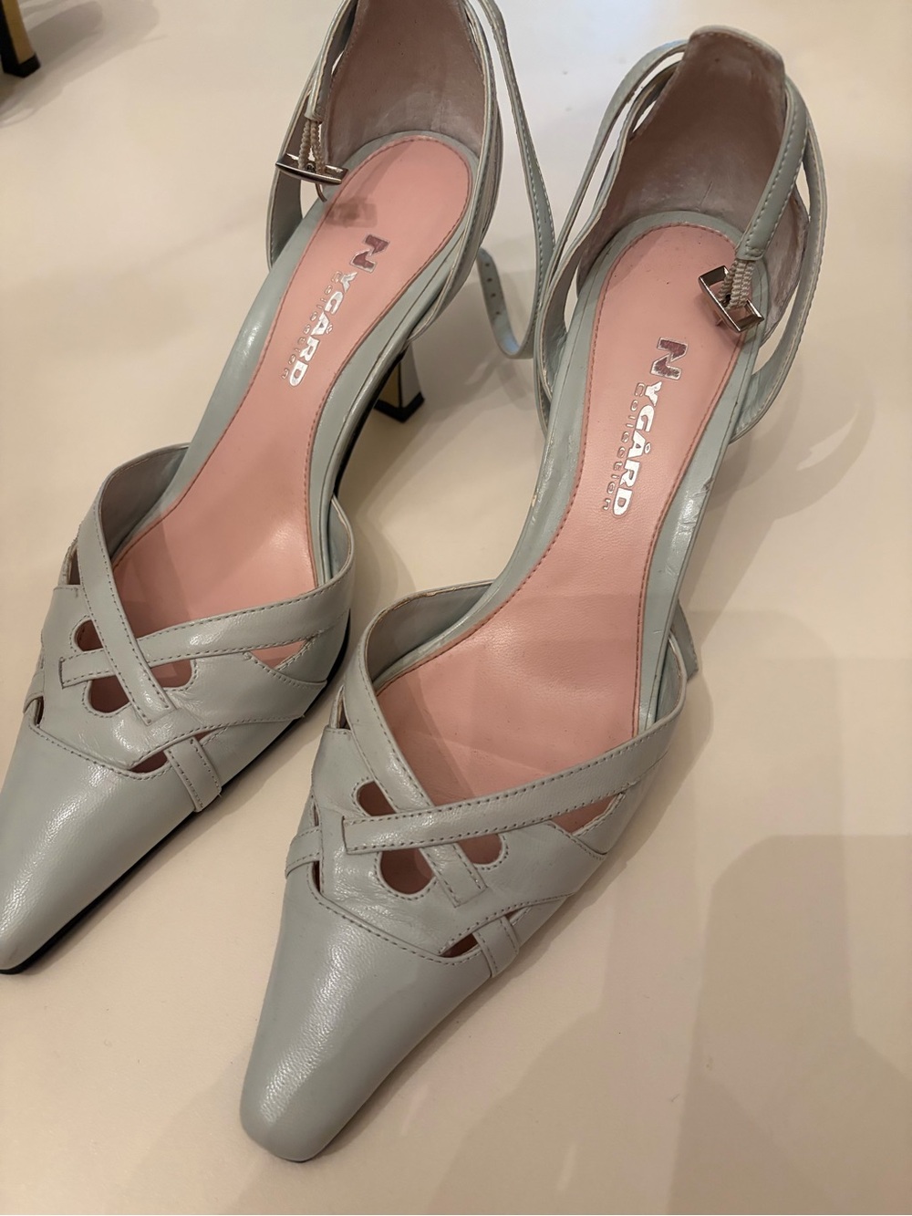Peter Nygard mint green Pointed Toe Cutout Slingback Heels